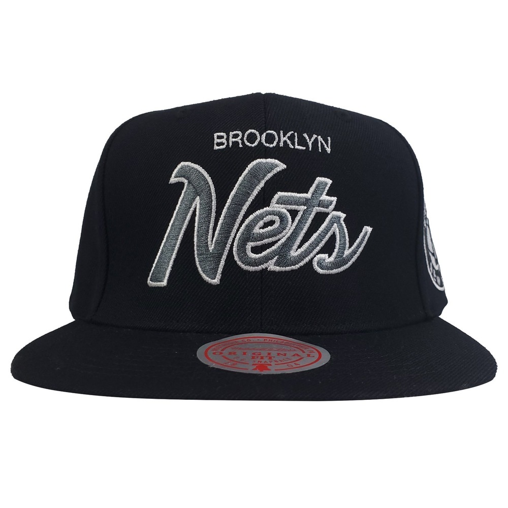 Brooklyn Nets Mitchell & Ness NBA Snapback Hat Cap Script Logo‎ Black NWT